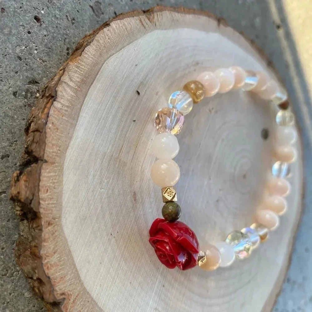 🌹 Handmade Pink opal + Citrine + Aura Quartz + Agate Bracelet ✨ - Picture 4 of 4